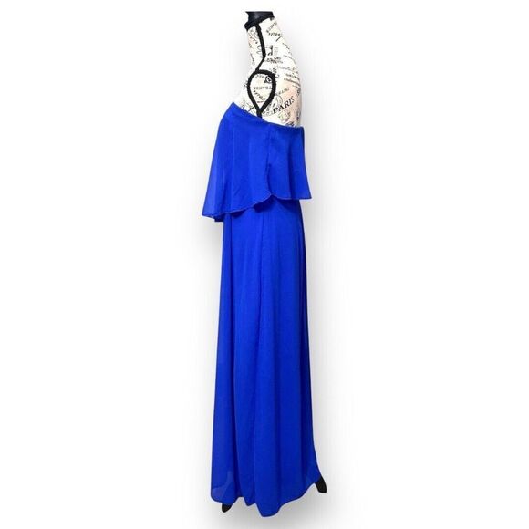 City Triangles L Blue Chiffon Maxi Dress Strapless Cocktail Wedding Guest Party - Picture 6 of 11